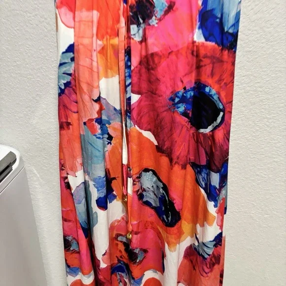 Trina Turk maxi Wrap Dress Floral Sleeveless Size 4 White Pink Orange Lined - Picture 9 of 14